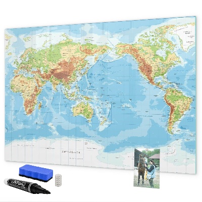 Tableau magnétique effaçable Carte du monde avec photos et accessoires