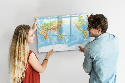 Tableau magnétique effaçable Carte du monde avec photos et accessoires