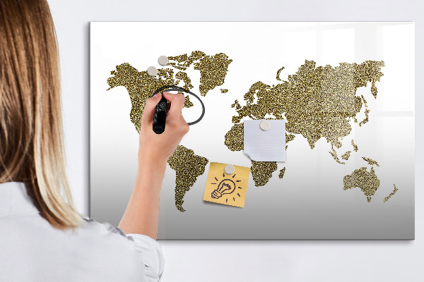 Tableau effaçable magnétique Carte du monde avec emplacements de photos