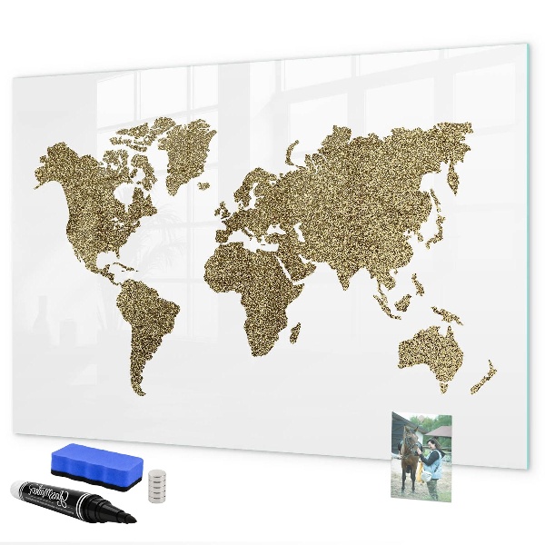Tableau effaçable magnétique Carte du monde avec emplacements de photos