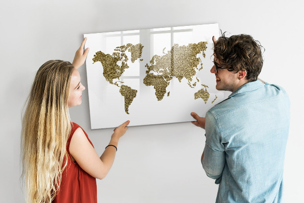 Tableau effaçable magnétique Carte du monde avec emplacements de photos