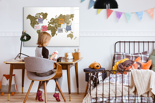 Tableau effaçable magnétique Carte du monde avec emplacements de photos