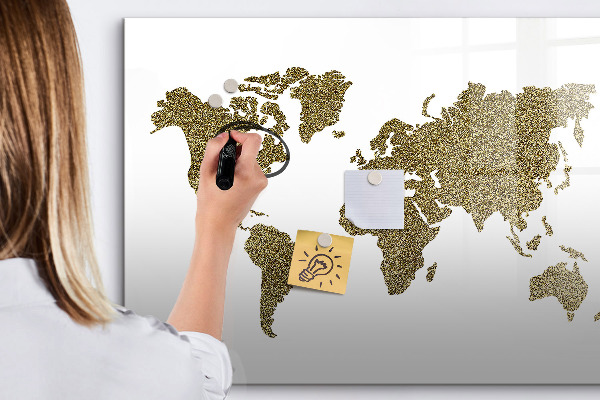 Tableau effaçable magnétique Carte du monde avec emplacements de photos