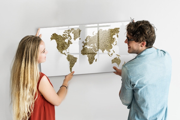 Tableau effaçable magnétique Carte du monde avec emplacements de photos