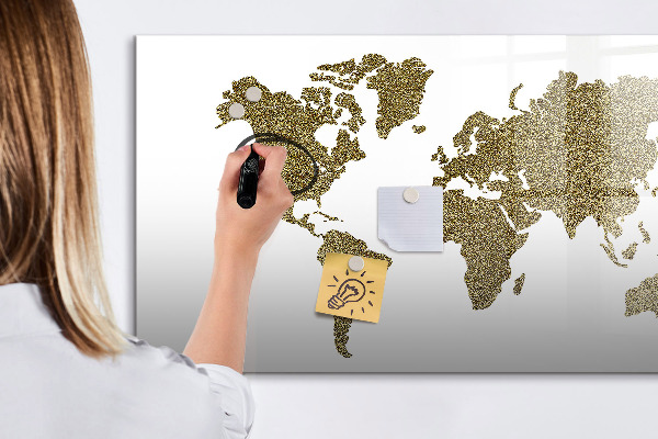 Tableau effaçable magnétique Carte du monde avec emplacements de photos