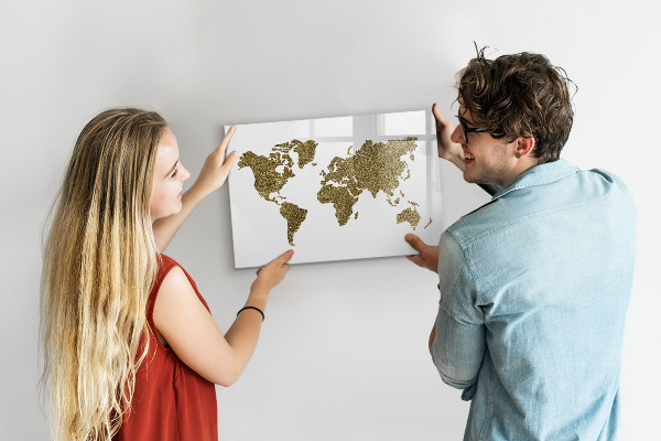 Tableau effaçable magnétique Carte du monde avec emplacements de photos