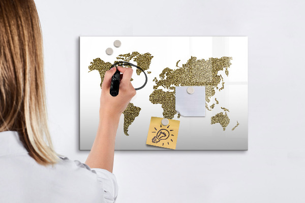 Tableau effaçable magnétique Carte du monde avec emplacements de photos