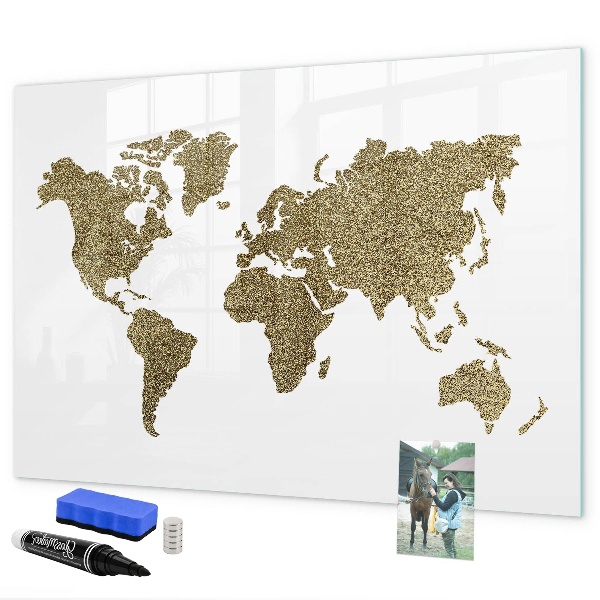 Tableau effaçable magnétique Carte du monde avec emplacements de photos