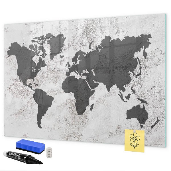 Tableau magnétique effaçable Une carte du monde remplie de souvenirs et de notes