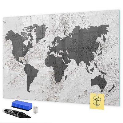 Tableau magnétique effaçable Une carte du monde remplie de souvenirs et de notes