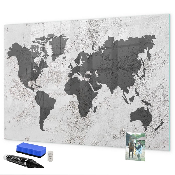 Tableau magnétique effaçable Une carte du monde remplie de souvenirs et de notes