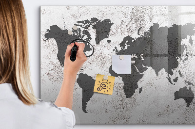 Tableau magnétique effaçable Une carte du monde remplie de souvenirs et de notes