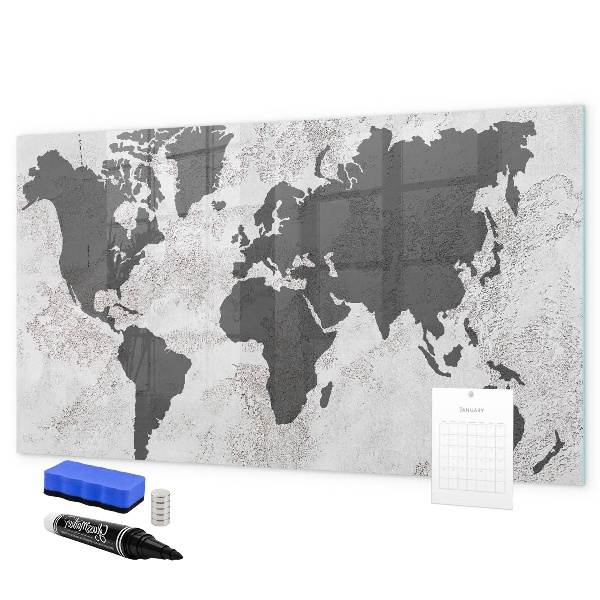 Tableau magnétique effaçable Une carte du monde remplie de souvenirs et de notes