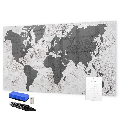 Tableau magnétique effaçable Une carte du monde remplie de souvenirs et de notes