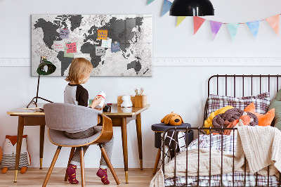 Tableau magnétique effaçable Une carte du monde remplie de souvenirs et de notes