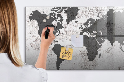 Tableau magnétique effaçable Une carte du monde remplie de souvenirs et de notes