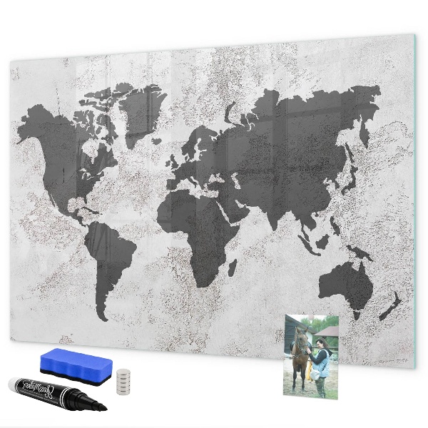 Tableau magnétique effaçable Une carte du monde remplie de souvenirs et de notes