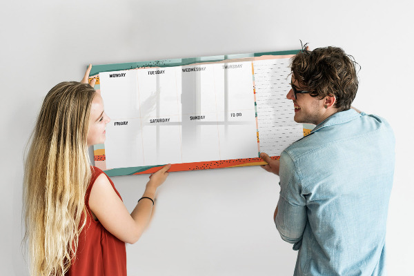 Tableau effaçable magnétique Agenda hebdomadaire avec espace pour photos