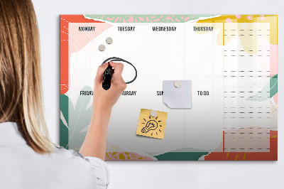 Tableau magnétique effaçable Agenda hebdomadaire avec espace pour photos
