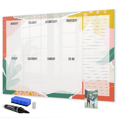 Tableau magnétique effaçable Agenda hebdomadaire avec espace pour photos