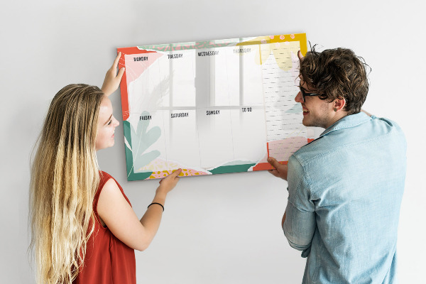 Tableau magnétique effaçable Agenda hebdomadaire avec espace pour photos