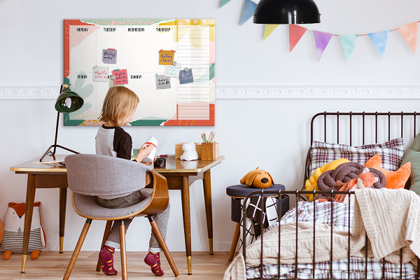 Tableau magnétique effaçable Agenda hebdomadaire avec espace pour photos