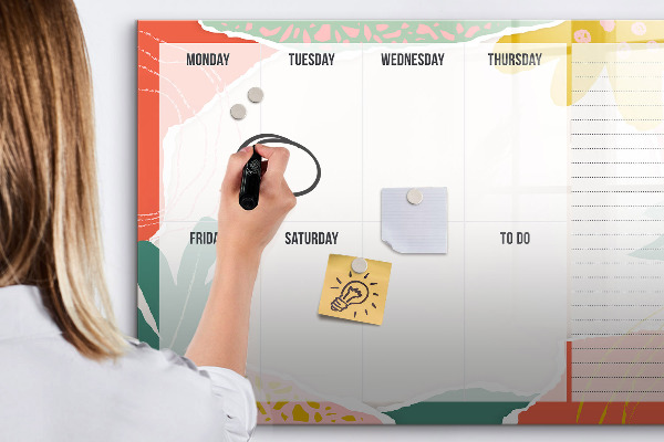Tableau magnétique effaçable Agenda hebdomadaire avec espace pour photos