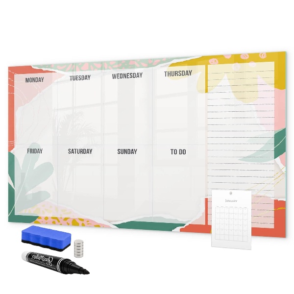 Tableau magnétique effaçable Agenda hebdomadaire avec espace pour photos