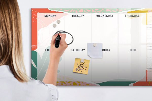 Tableau magnétique effaçable Agenda hebdomadaire avec espace pour photos