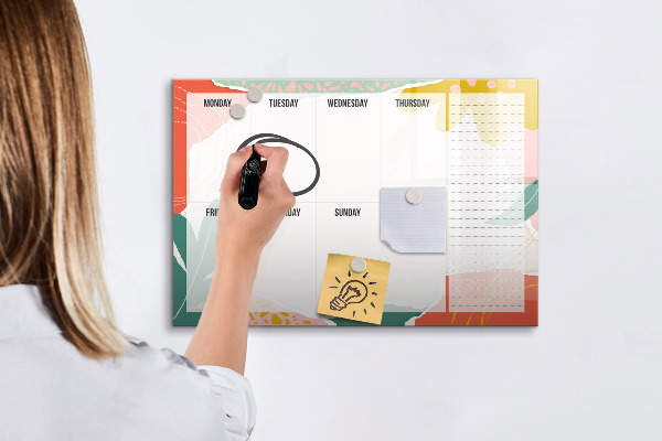 Tableau magnétique effaçable Agenda hebdomadaire avec espace pour photos