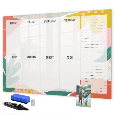 Tableau magnétique effaçable Agenda hebdomadaire avec espace pour photos