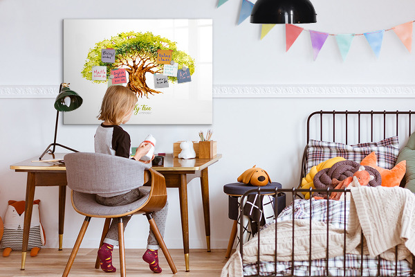 Tableau magnétique effaçable Arbre généalogique avec espace pour photos