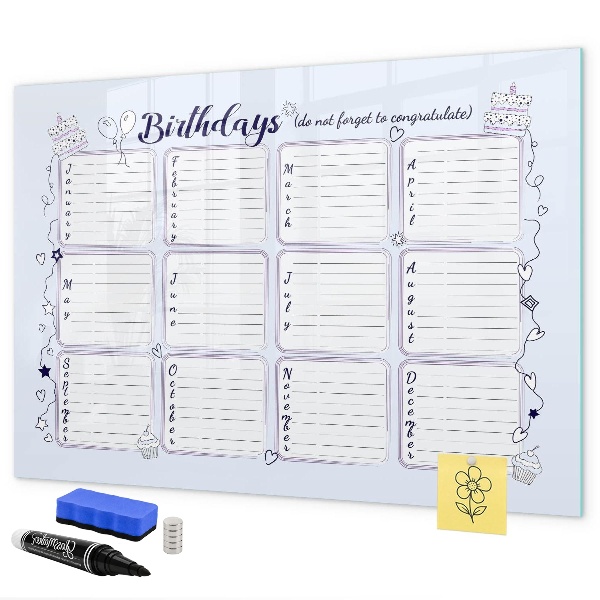 Tableau magnétique effaçable Calendrier d'anniversaires avec espace pour photos