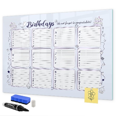 Tableau magnétique effaçable Calendrier d'anniversaires avec espace pour photos