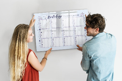 Tableau magnétique effaçable Calendrier d'anniversaires avec espace pour photos