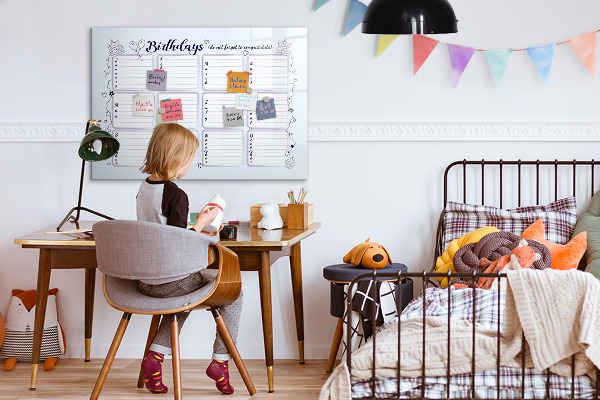 Tableau magnétique effaçable Calendrier d'anniversaires avec espace pour photos