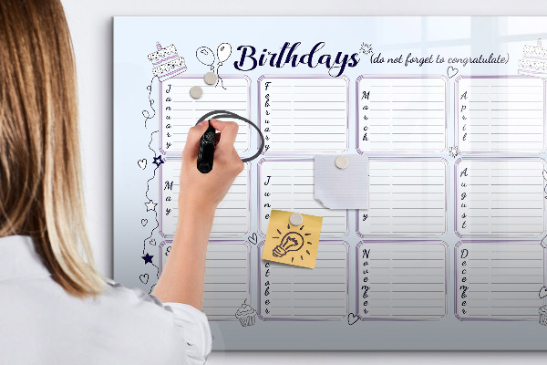 Tableau magnétique effaçable Calendrier d'anniversaires avec espace pour photos