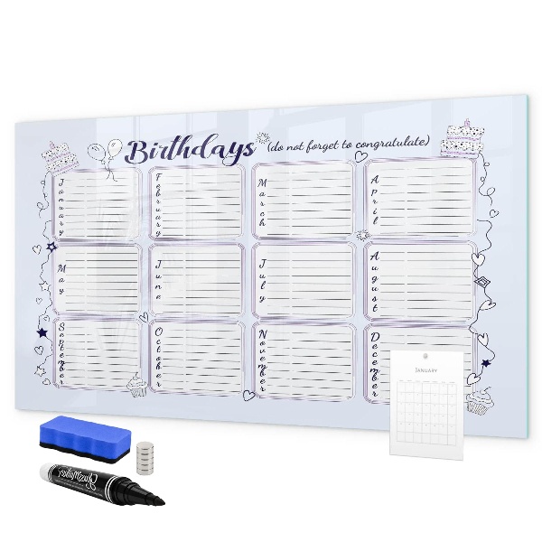 Tableau magnétique effaçable Calendrier d'anniversaires avec espace pour photos