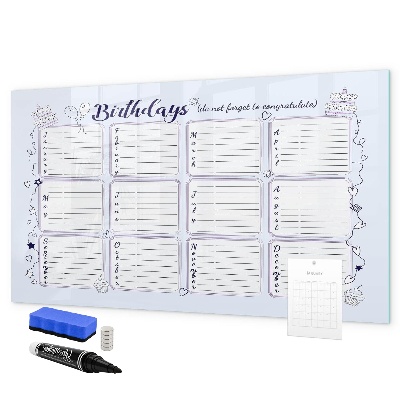 Tableau magnétique effaçable Calendrier d'anniversaires avec espace pour photos
