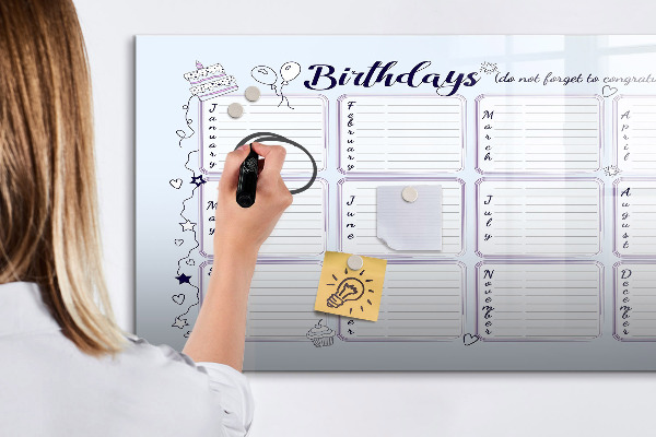 Tableau magnétique effaçable Calendrier d'anniversaires avec espace pour photos