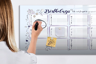 Tableau magnétique effaçable Calendrier d'anniversaires avec espace pour photos