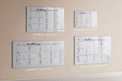 Tableau magnétique effaçable Calendrier d'anniversaires avec espace pour photos