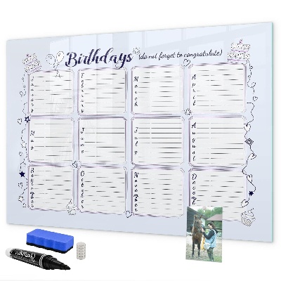 Tableau magnétique effaçable Calendrier d'anniversaires avec espace pour photos