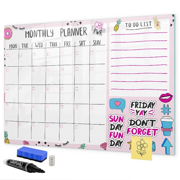 Tableau magnétique effaçable Agenda mensuel avec espace pour photos