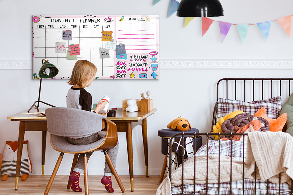 Tableau magnétique effaçable Agenda mensuel avec espace pour photos