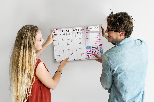 Tableau magnétique effaçable Agenda mensuel avec espace pour photos