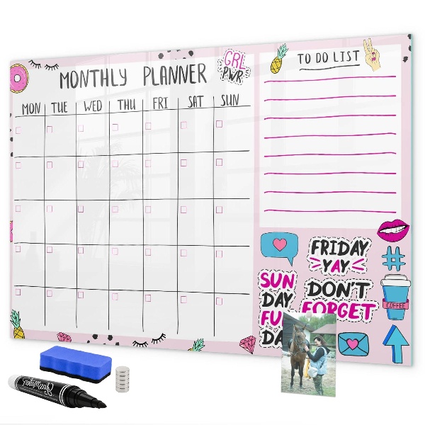 Tableau magnétique effaçable Agenda mensuel avec espace pour photos