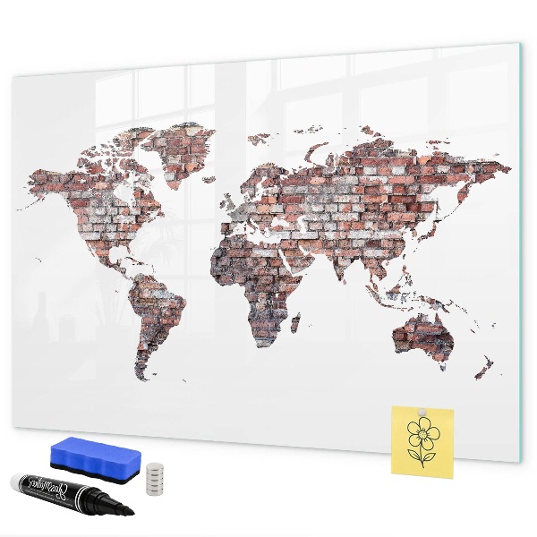 Tableau magnétique effaçable Carte du monde avec emplacements de photos