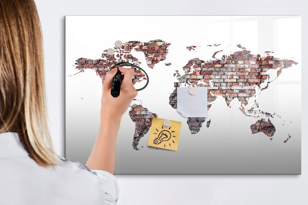 Tableau magnétique effaçable Carte du monde avec emplacements de photos
