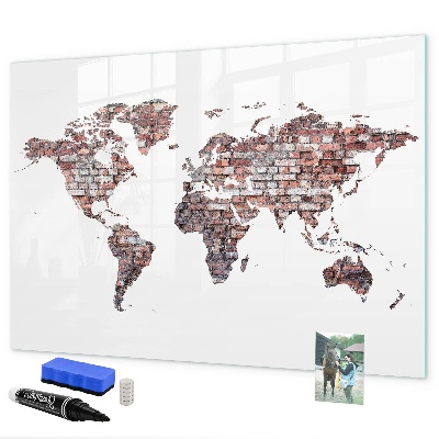 Tableau magnétique effaçable Carte du monde avec emplacements de photos